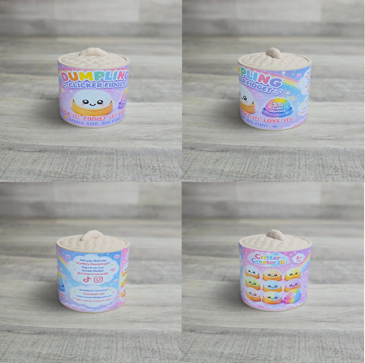 8 New Colors! - Mystery Dumpling Clicker Fidget Toy: First Dumpling Order (Free Display) / 24 Pack (minimum) / Default Colors (All Colors Shown)