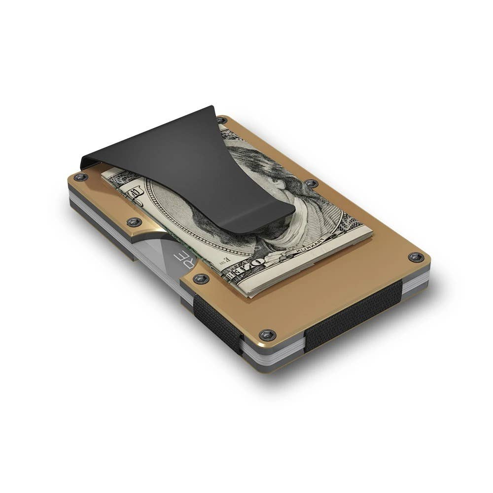 Grid Wallet // Gold Aluminum: Gold / Aluminum / 3.38"L x 2.12"W x 0.23"H
