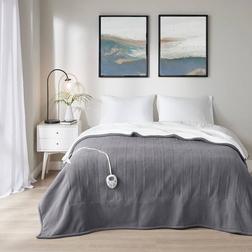Heated Fleece & Sherpa Electric Bedding Blanket, Dark Grey: Queen