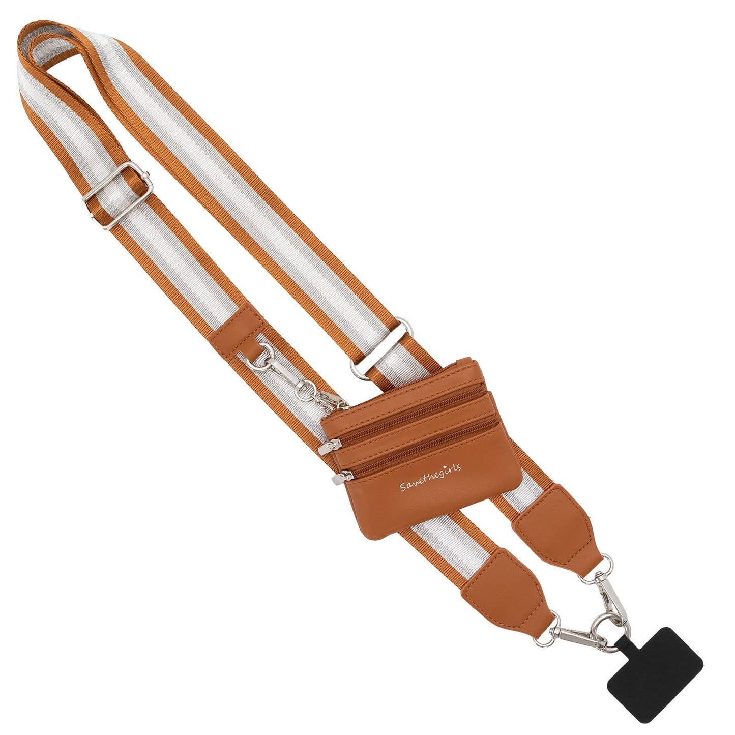 Clip & Go Crossbody Strap with Pouch - Stripe Collection: Grey/Gold/White