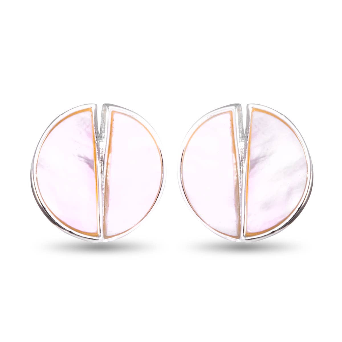 Double Semi Circle Mother of Pearl Earrings -  Silver - AMANDA BLU