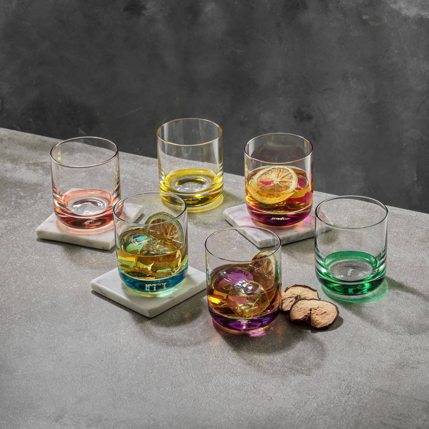 Hue Colored Whiskey Tumbler Glasses, Set of 6