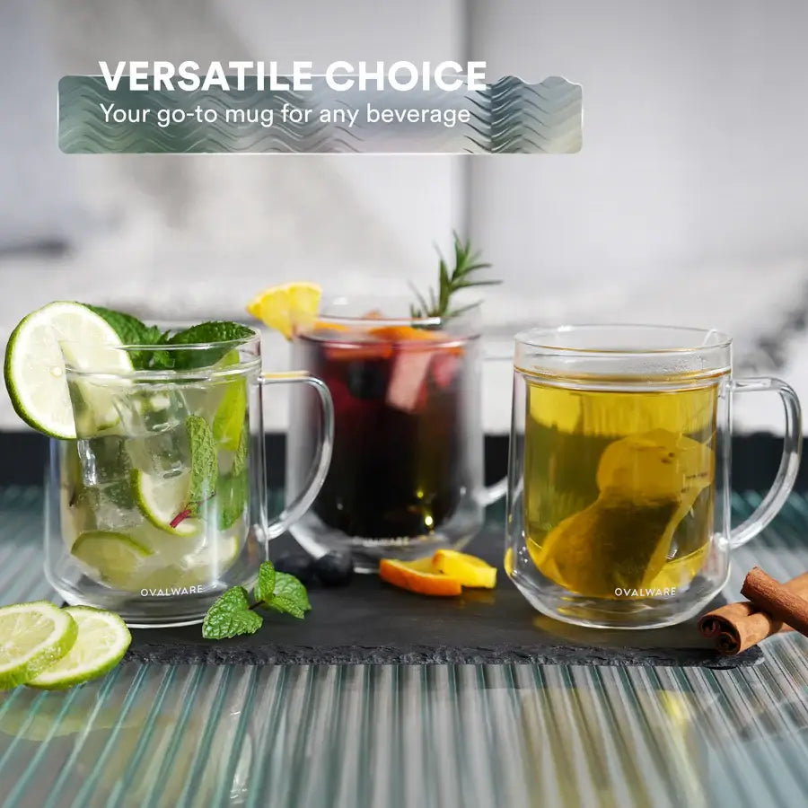 DWM-500 Double Wall Glass Mug | Clear | 17oz (500ml) | Set of 2