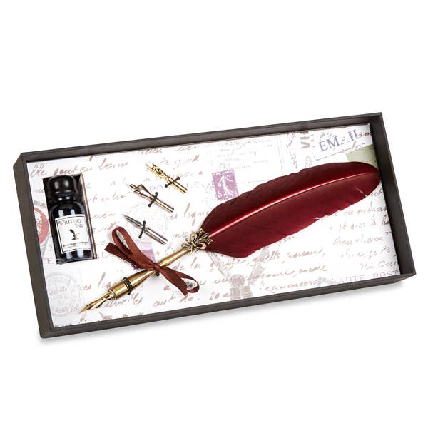 Brass Feather Nib Pen Set: Burgundy