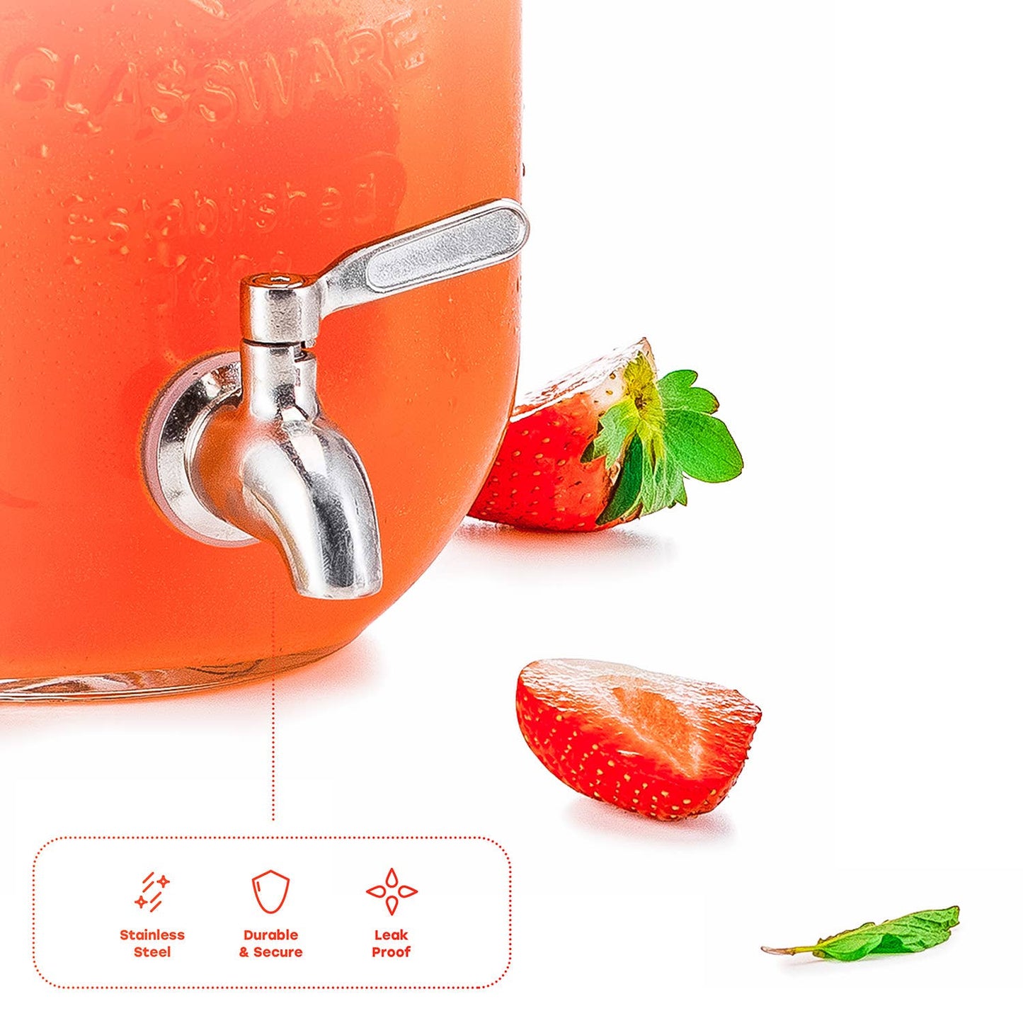 Kook Glass Drink Dispenser with Stainless Steel Spigot 1 Gal: Rose Gold