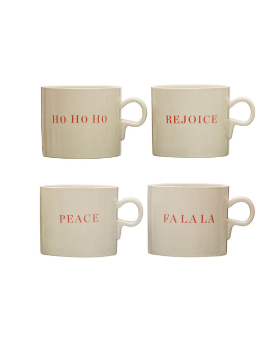 12OZ. STONEWARE MUG W/HOLIDAY SAYING, 4 STYLES