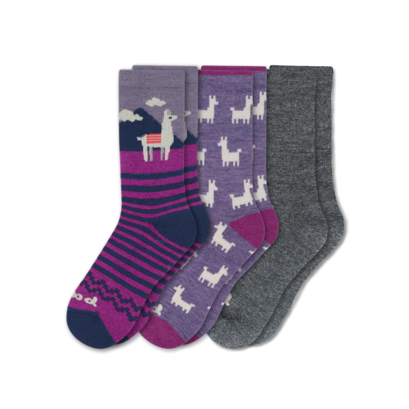 Women's Crew Pacas Socks: Charcoal & TRIBAL/Ivory & RUGBY STRIPE/Lightest Purple / Small / Medium (US: 5 - 8)