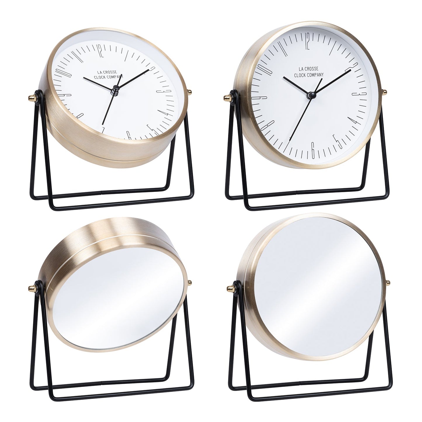 Stiles Swivel Tabletop Metal Clock with Mirror