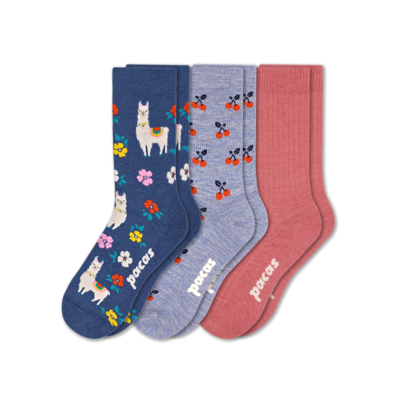 3 Pack - Women's Light-Weight Crew Pacas Socks: STRIPE/Black/Charcoal SolidAll / Medium / Large (US: 8.5 - 11.5+)