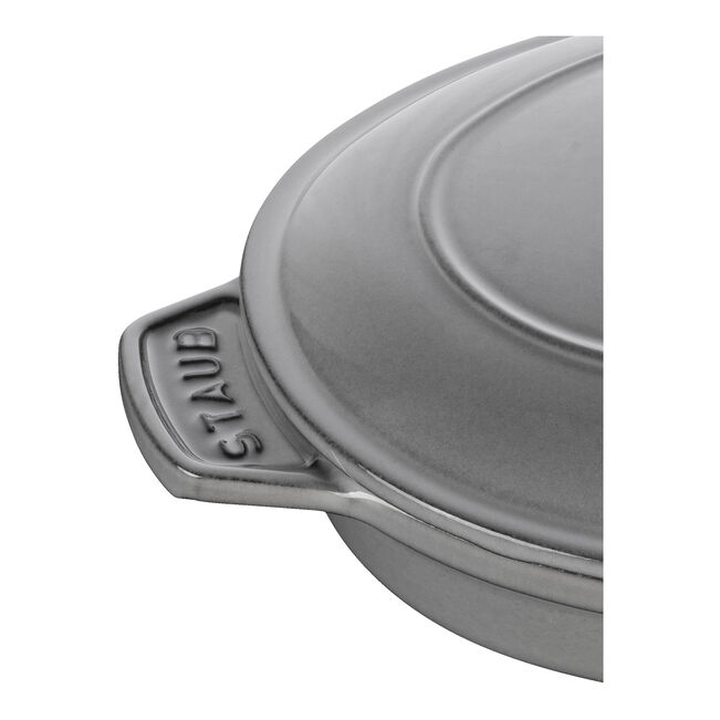 Staub Cast Iron 19-inch, Oval, Covered Baking Dish With Lid, Graphite Grey