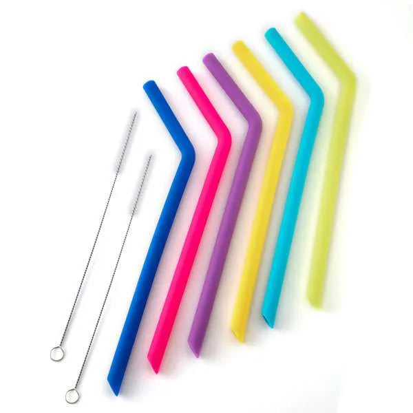 Reusable Silicone Straws with 2 cleaning brushes - 6 Straws