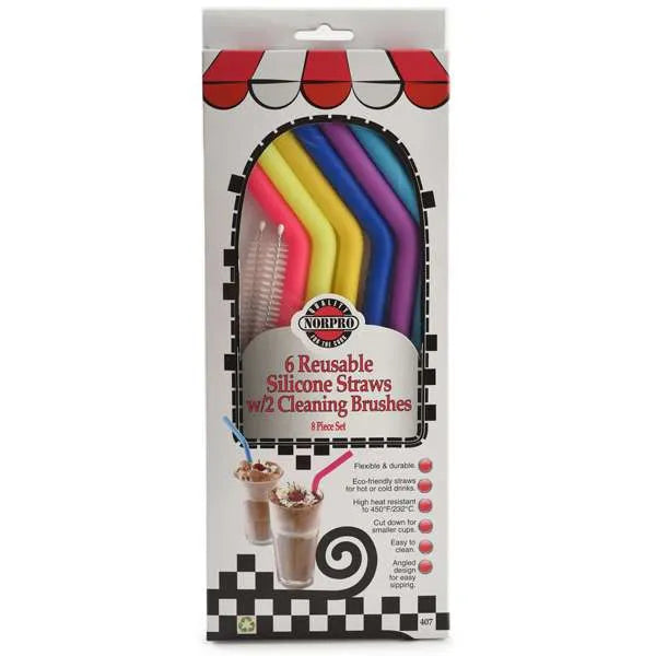 Reusable Silicone Straws with 2 cleaning brushes - 6 Straws