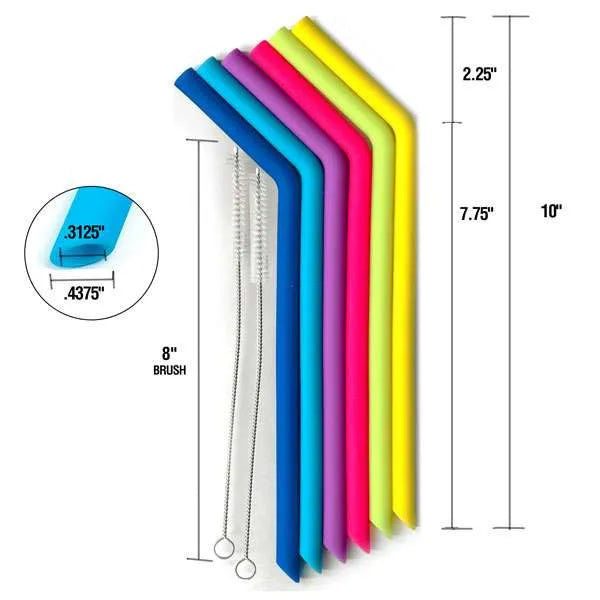 Reusable Silicone Straws with 2 cleaning brushes - 6 Straws