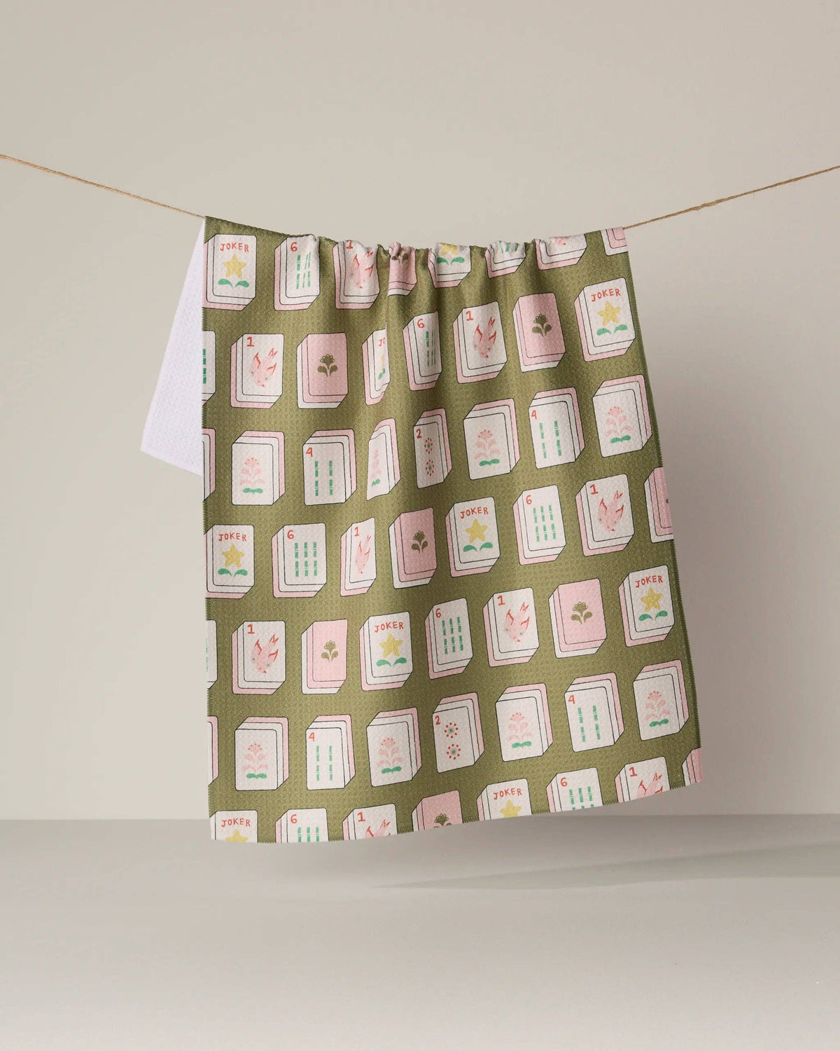 Flower Tiles Tea Towel - Mahjong: Pink