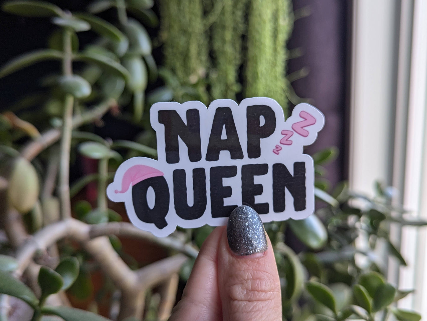 Nap queen sticker, cute girly laptop sticker aesthetic: Loose