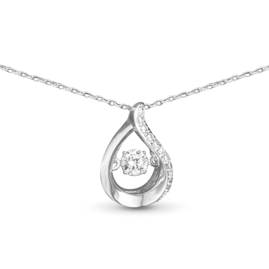 Teardrop Necklace with Floating CZ - Silver - AMANDA BLU