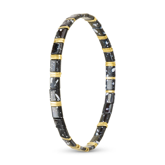 Gold Flat Bead Stretch Bracelet: Black