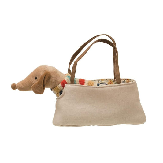 11"L COTTON REMOVABLE DACHSHUND IN CARRIER