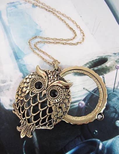 Owl 6 Times Magnifier Magnifying Glass Top Sliding Magnet: Antique Gold