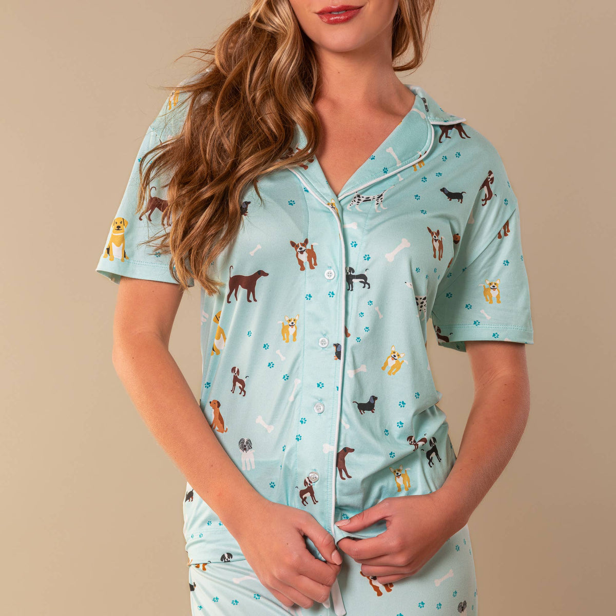 Bark At The Park Pajama Top | Blue Puppy Dog PJs: XL