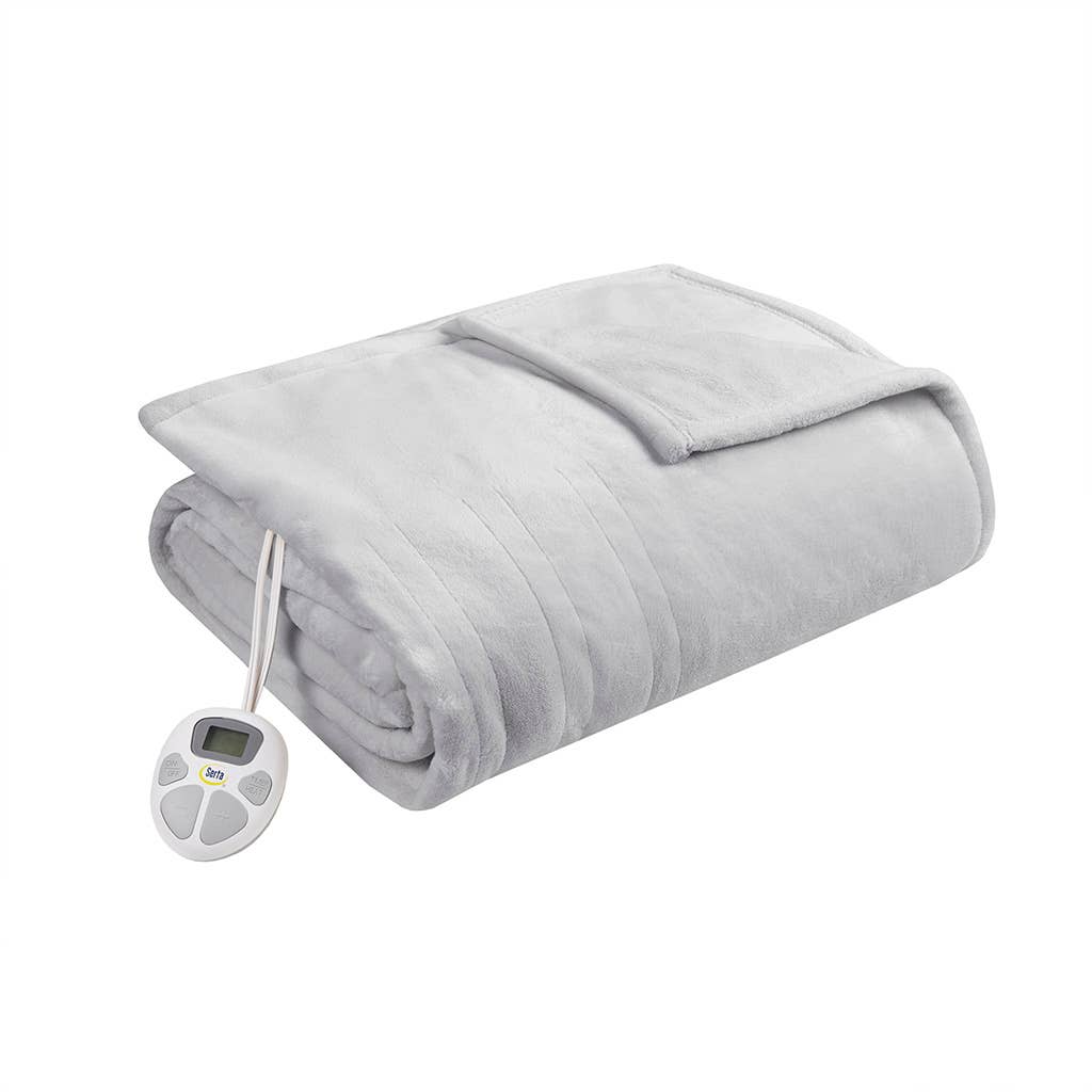 Heated Plush Electric Bedding Blanket, Light Grey: King