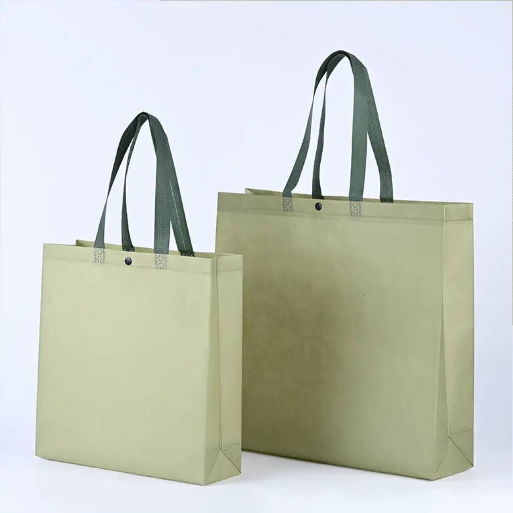 50pcs, 4 Sizes Matcha Green Handle Button Non-woven Gift Bag: Medium