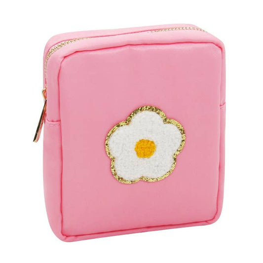 Varsity Collection Nylon Cosmetic Bag Pink Daisy Chenille