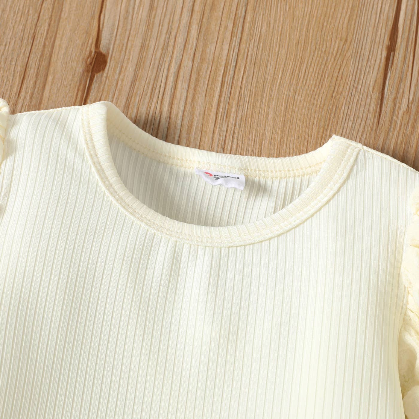 Girl Textured Ribbed Long Puff-sleeve Solid Color Tee: Yellow / 4-5 Years