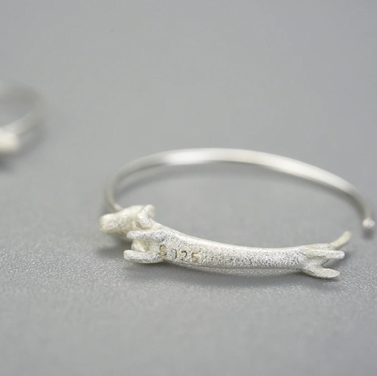 Cute Gold Dachshund Dog Hoop Earrings in 925 Sterling Silver: Gold