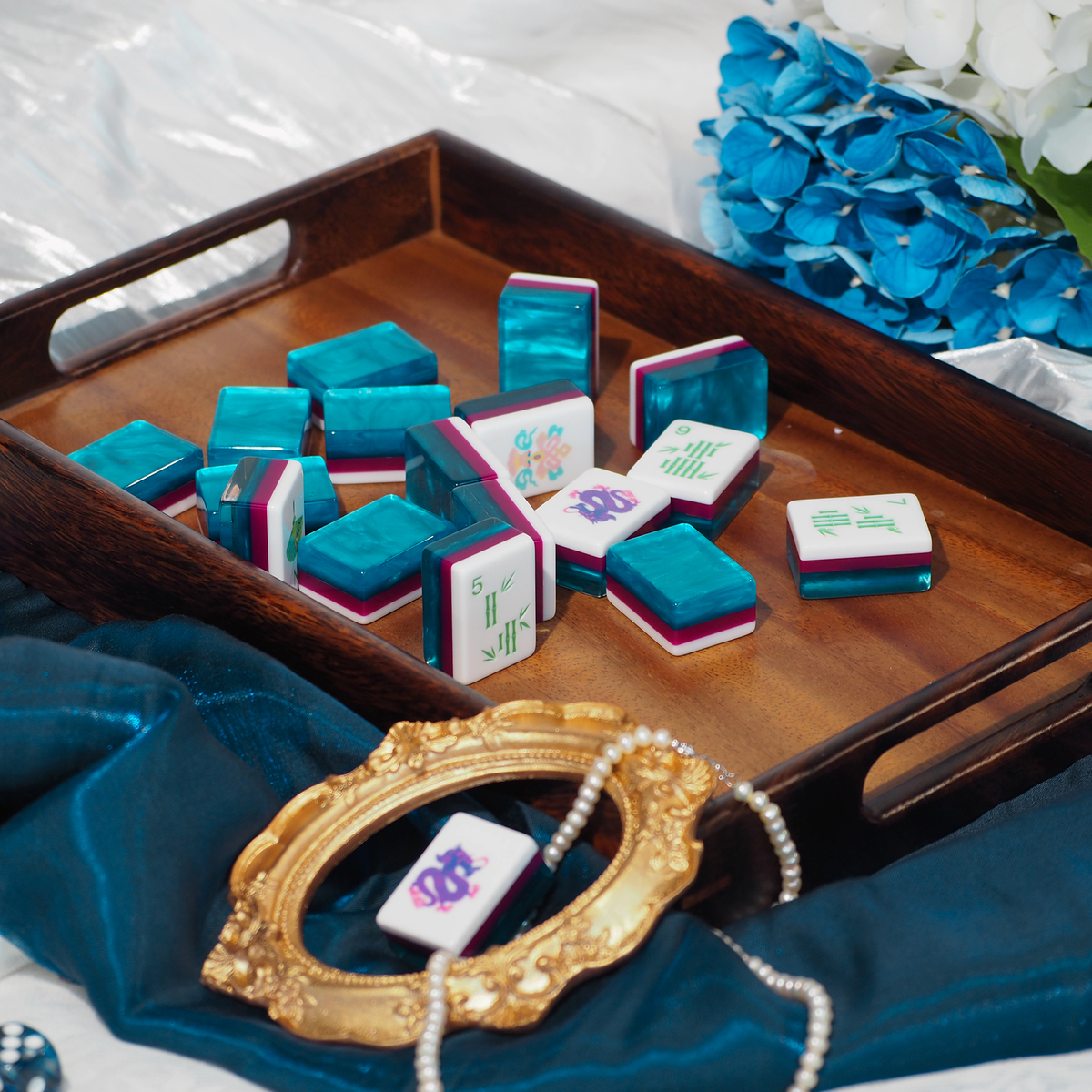 Jade Bloom Mahjong Set - Sapphire Blue 09-02
