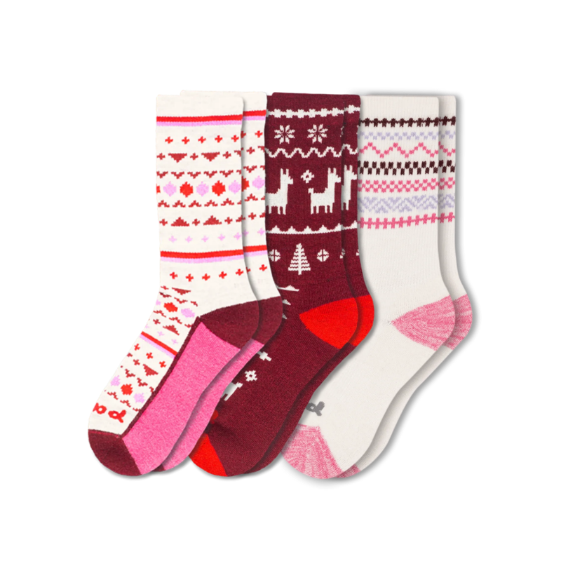 Women's Crew Pacas Socks: Charcoal & TRIBAL/Ivory & RUGBY STRIPE/Lightest Purple / Small / Medium (US: 5 - 8)