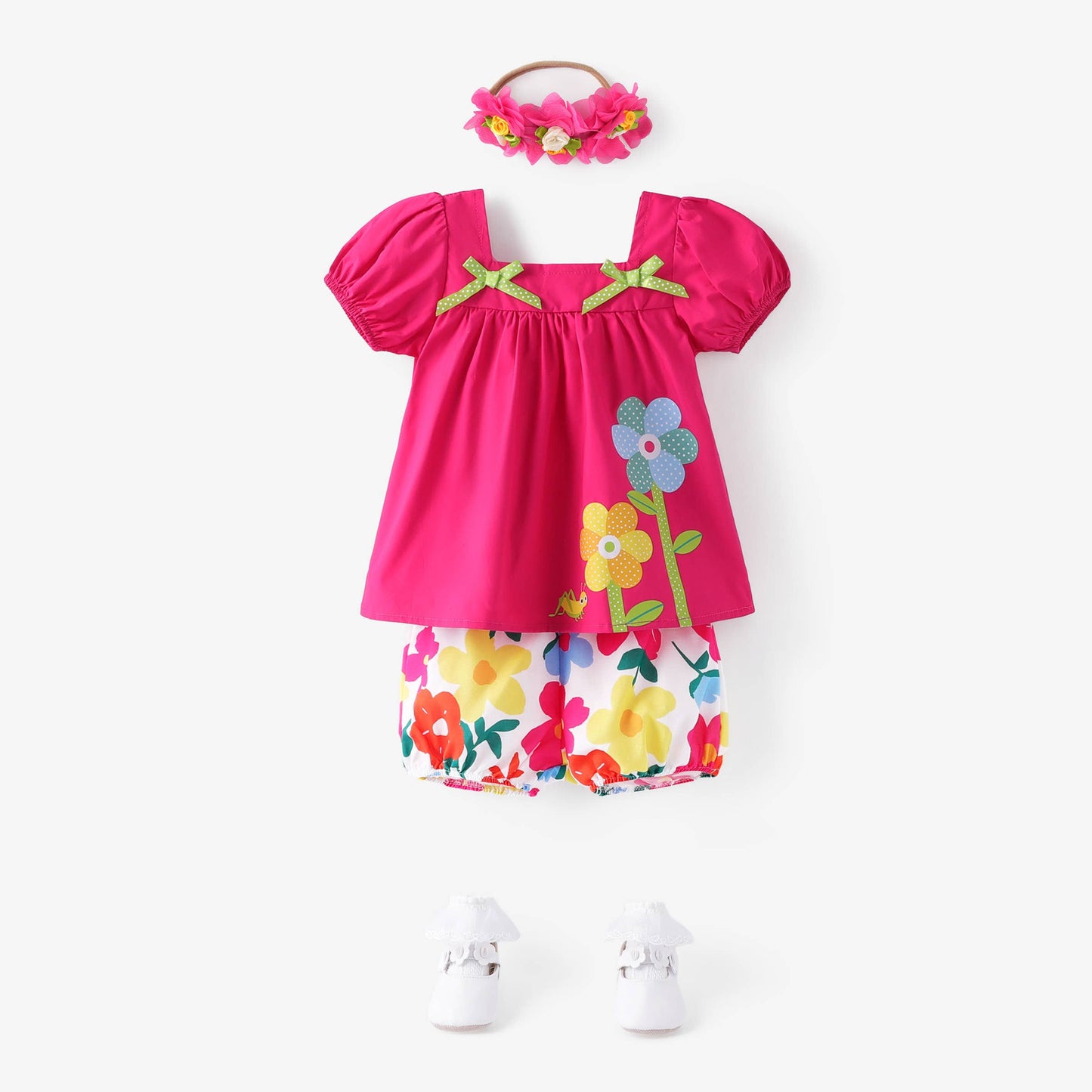 Baby Girl 2pcs Big Flower Top & Shorts/ Headband/Socks/Shoes: Roseo / Baby Girl:3-6M