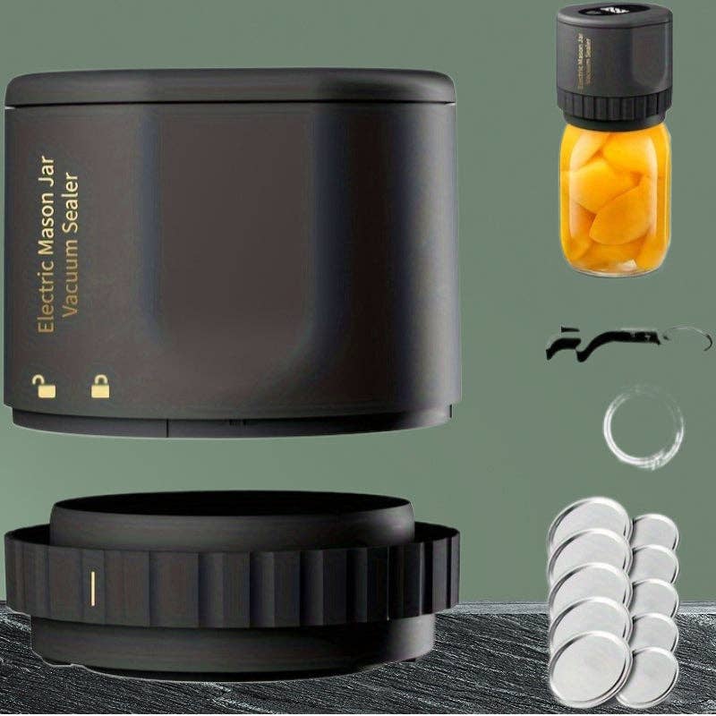 Mason Jar Vacuum Sealer Electric for Wide and Regular Mouth Includes 5 Wide 5 Regular Lids Black: Black