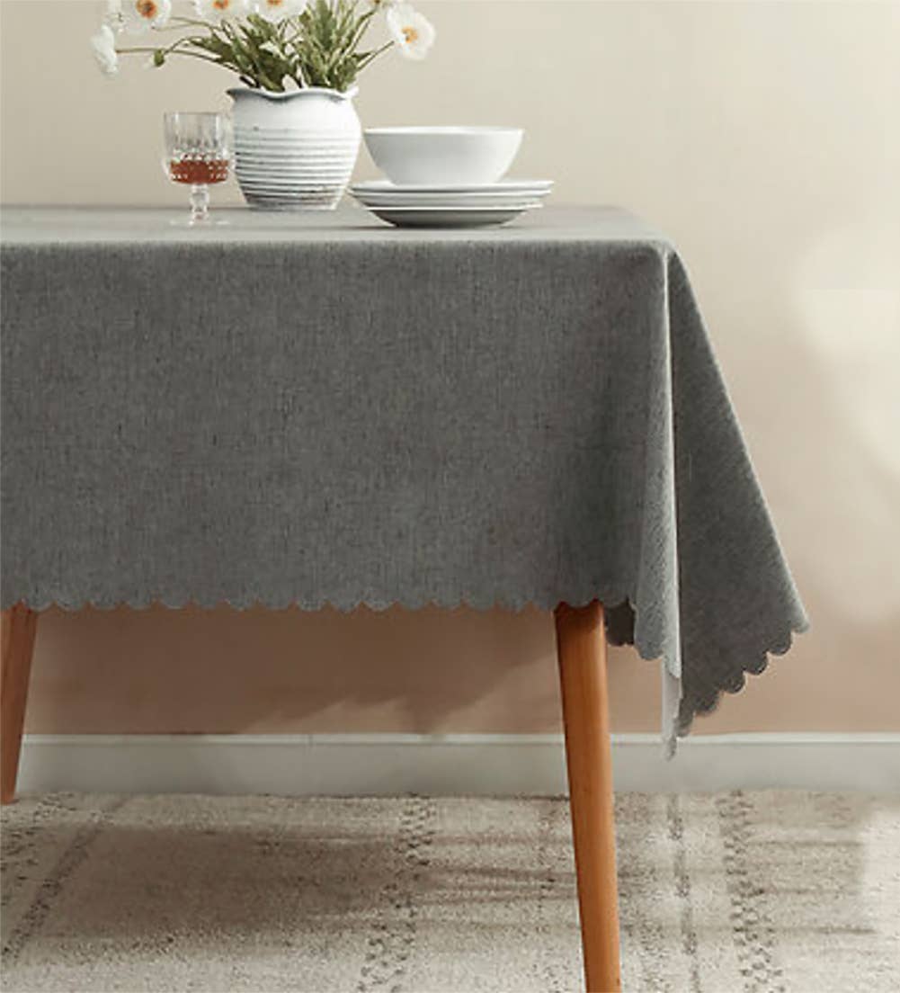 Scalloped Trim Wrinkle-Free Heat-Resistant Tablecloth: 56" Round / Slate