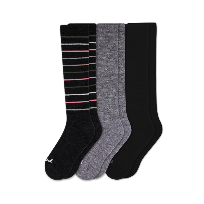 Women's Compression Socks: SOLID/Black & POLKA/Gray/Charcoal & THIN STRIPE/Black / Small / Medium (US: 5 - 8)