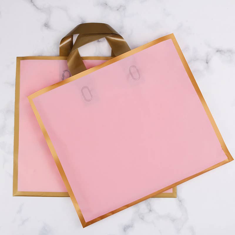 50pcs, 5 colors 12x3x10" Frosted Gold Border EVA Gift Bag : Frosted