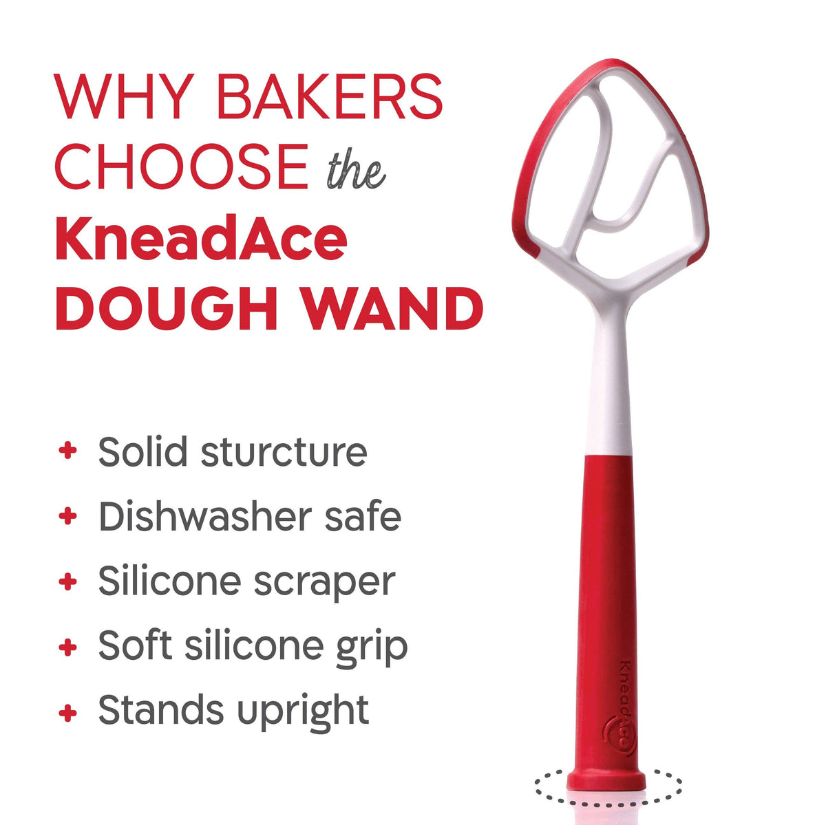 KneadAce Dough Wand, Danish Dough Whisk: White / Red