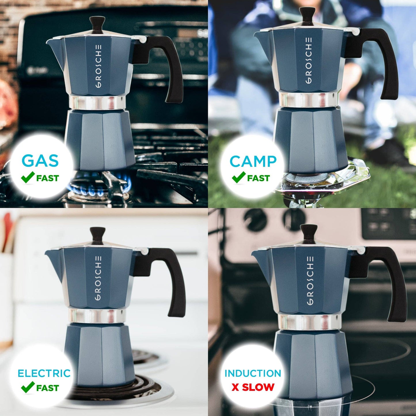 GROSCHE MILANO Stovetop Espresso Maker - Blue: 6 cup