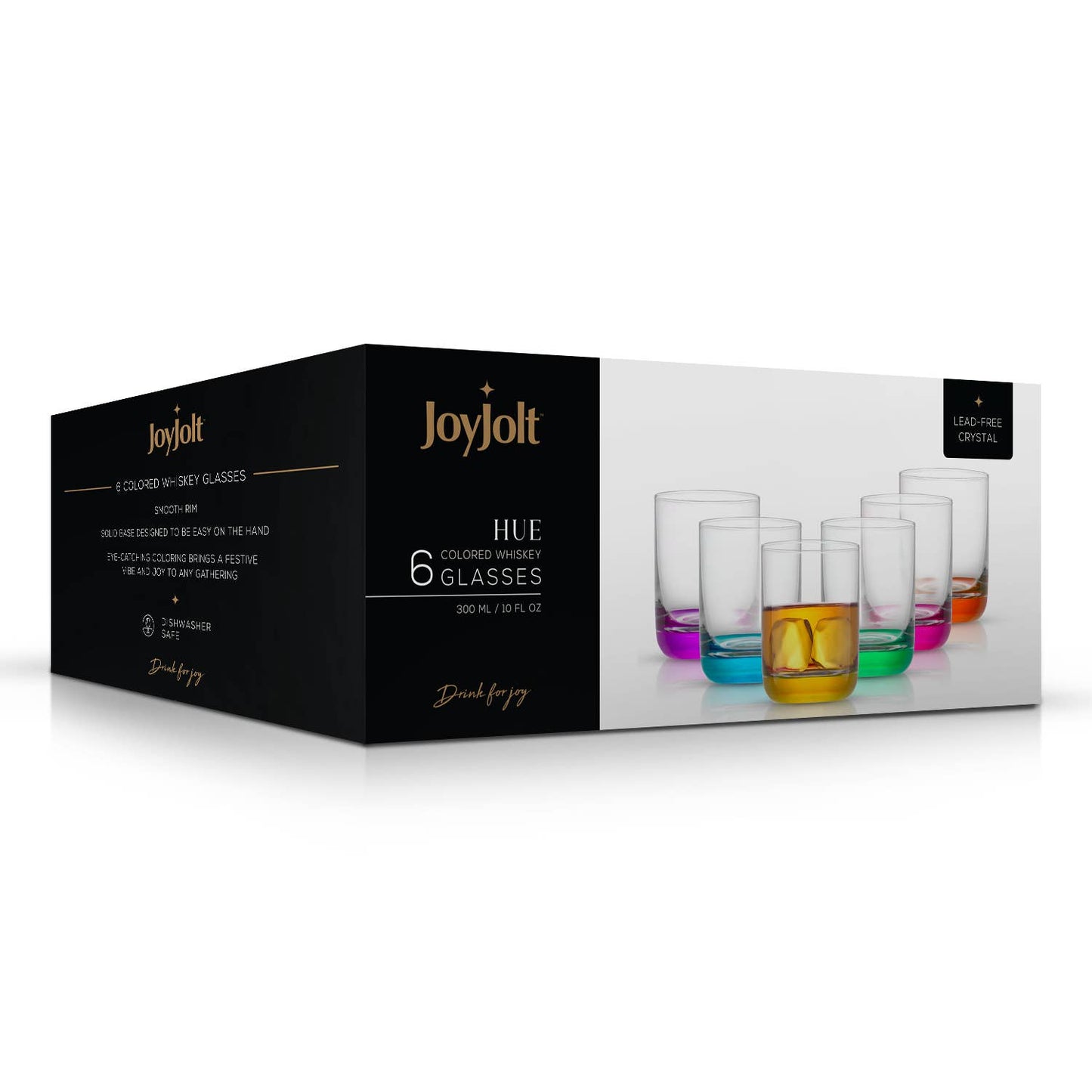 Hue Colored Whiskey Tumbler Glasses, Set of 6