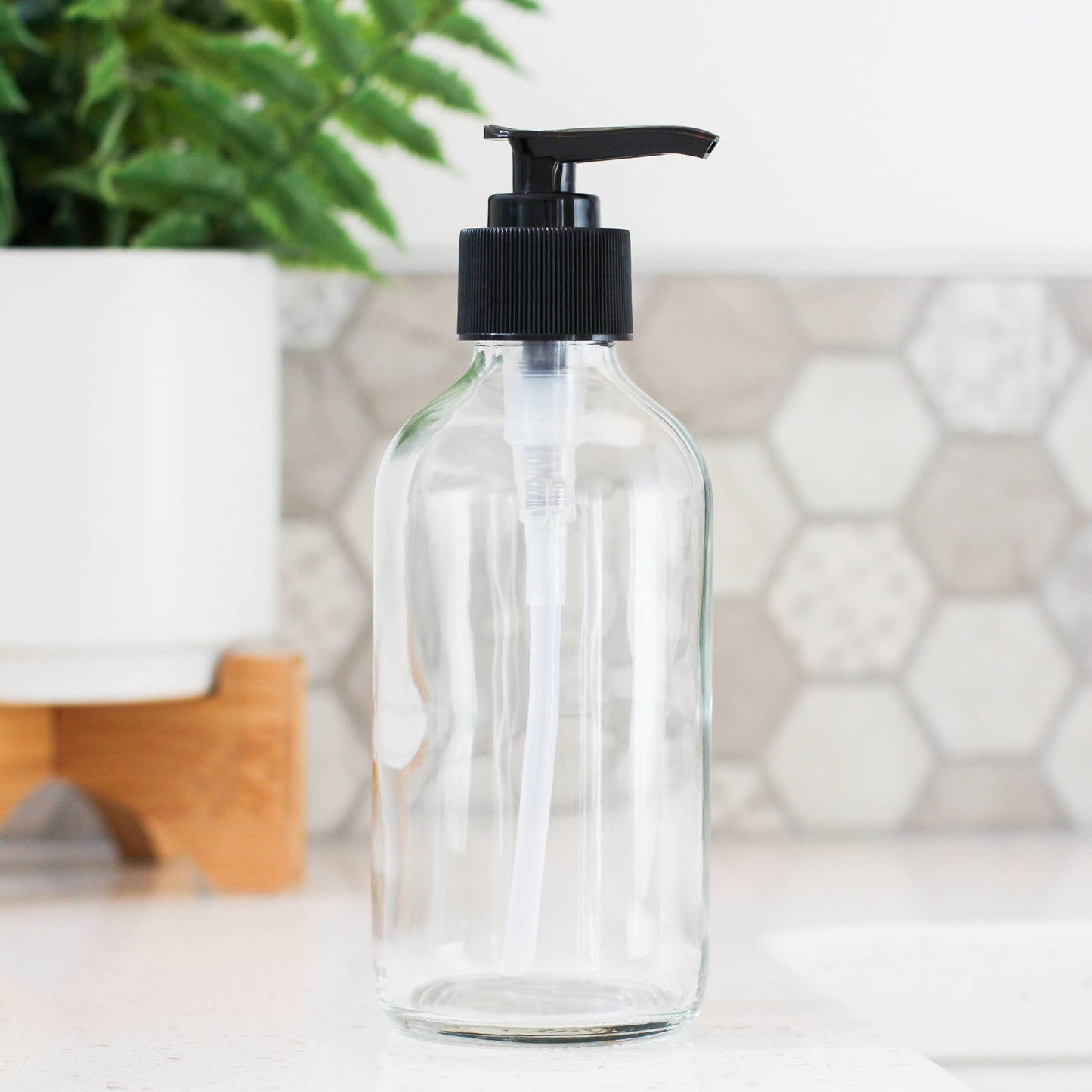 8oz Empty Clear Glass Lotion/Soap Bottle