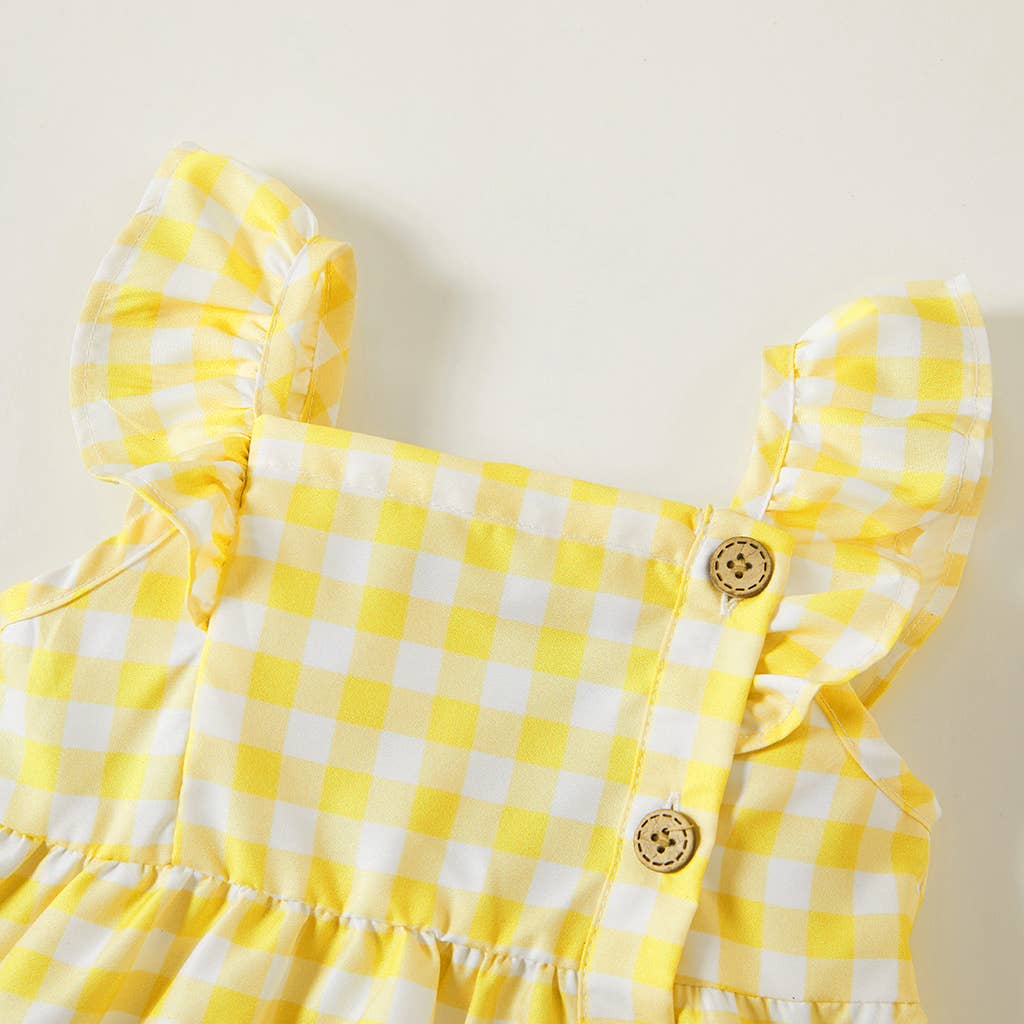 1pc Baby Girl Plaid&Lemon&Fruit Sweet Dress: Yellow / 3-6 Months