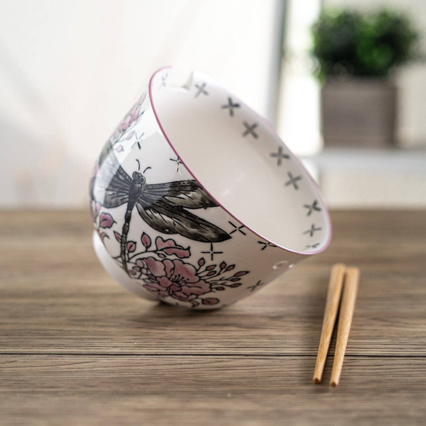 18oz 5"D Donburi Bowl With Chopsticks Set Dragonfly (4/16)
