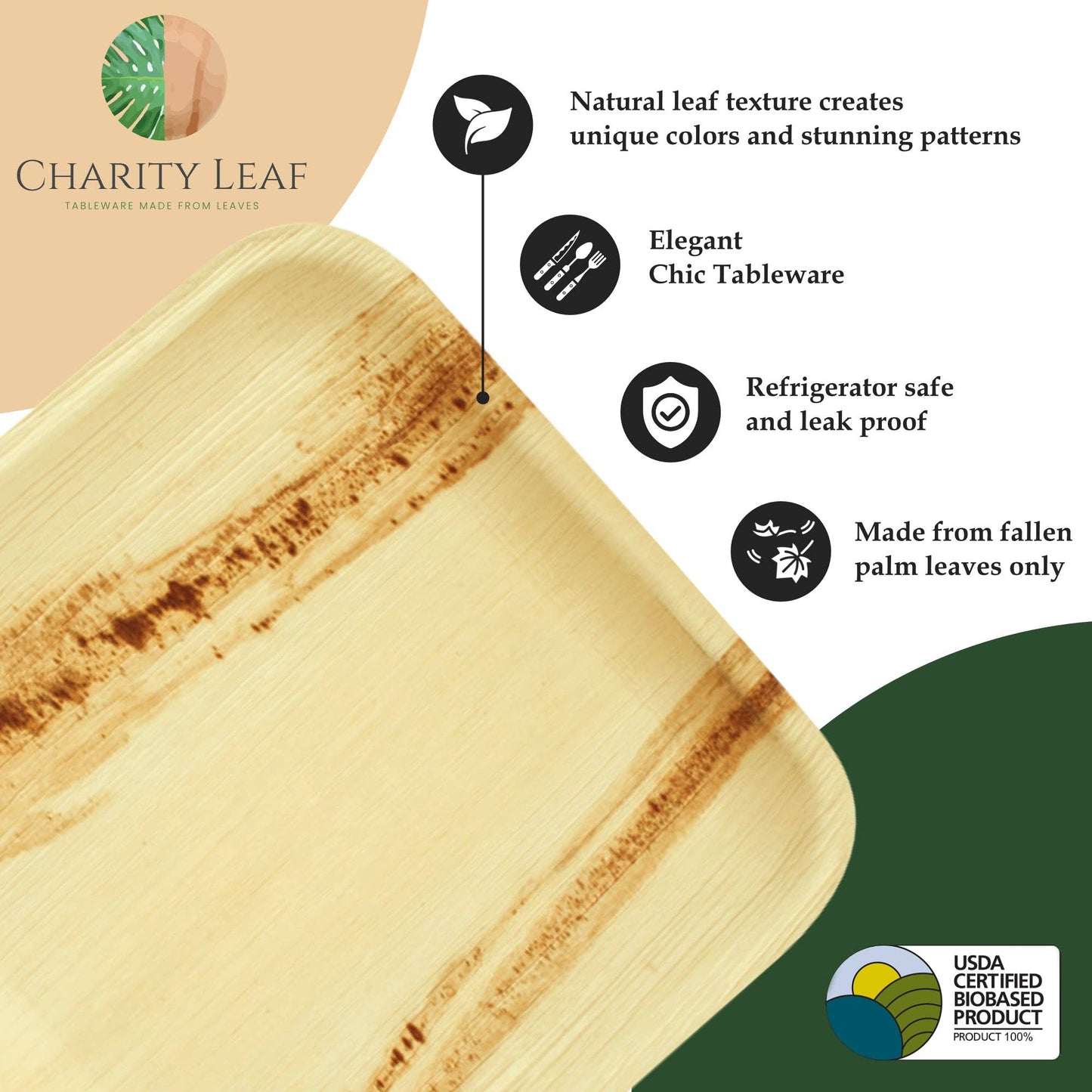 Palm Leaf Large Tray - 22"x12" Inch - Pack of 10 Tray