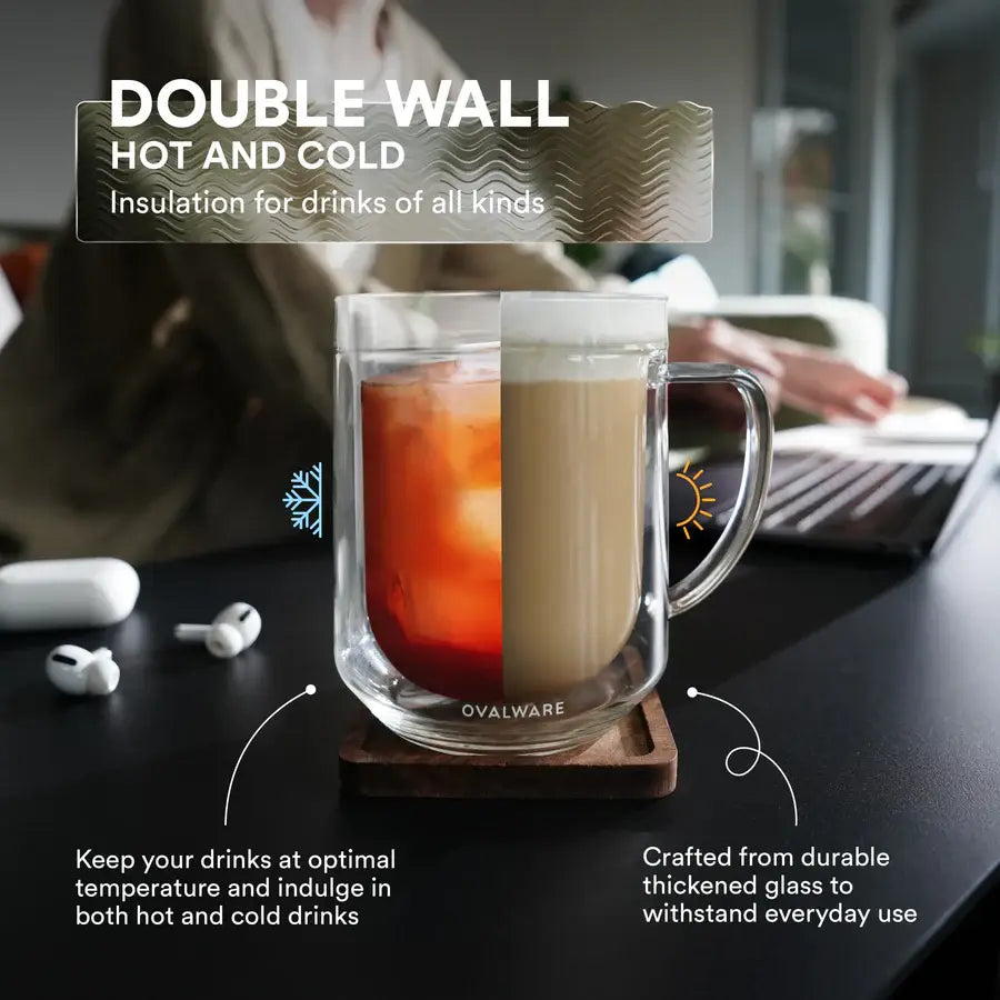 DWM-500 Double Wall Glass Mug | Clear | 17oz (500ml) | Set of 2