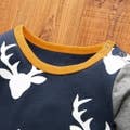 100% Cotton Reindeer Block Long-sleeve Baby Jumpsuit: Dark Blue / Newborn