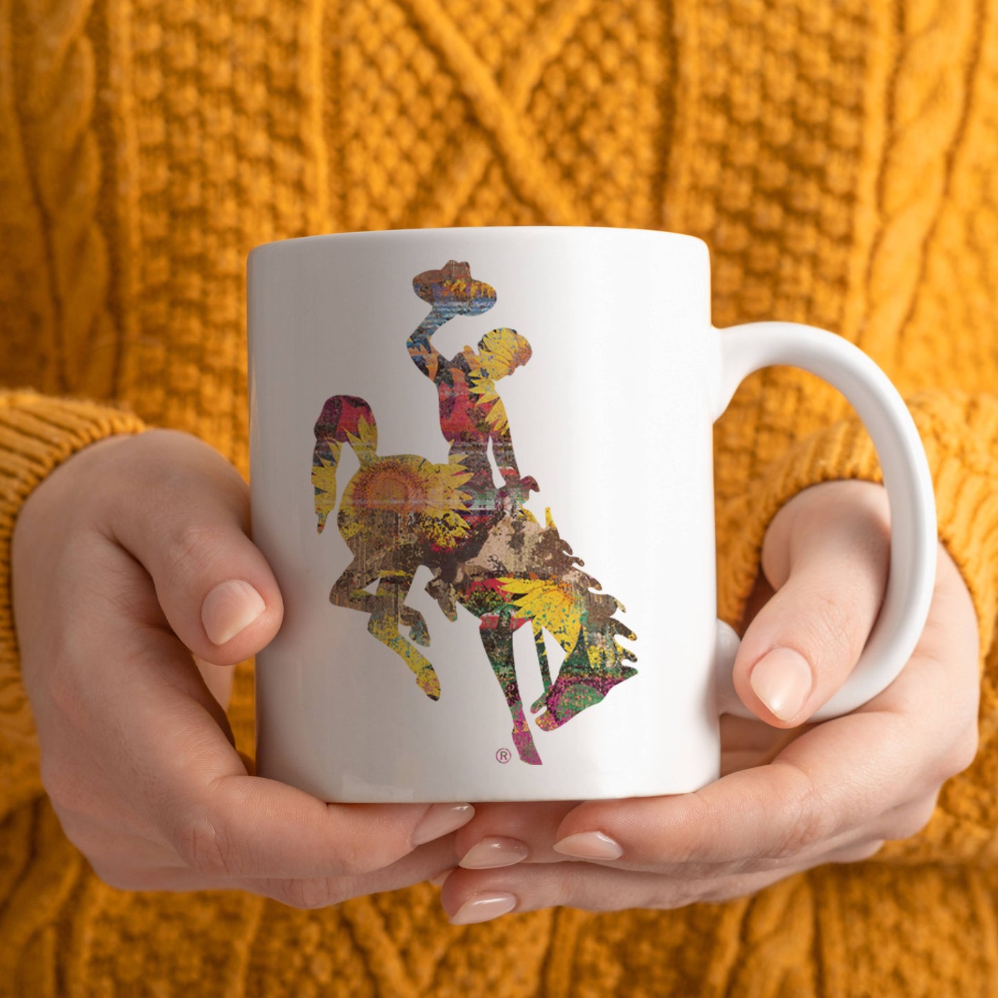 Summer Sunflower Wyoming Steamboat White Ceramic Mug: 11 oz