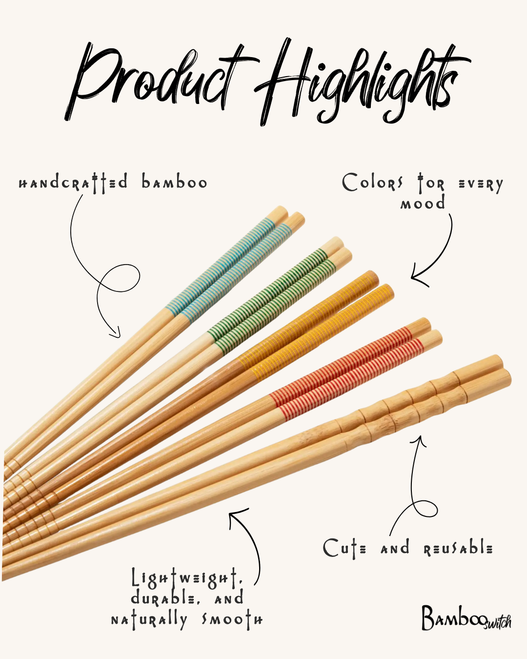 Bamboo Chopsticks - Set of 2 | Summer Bestseller: Red