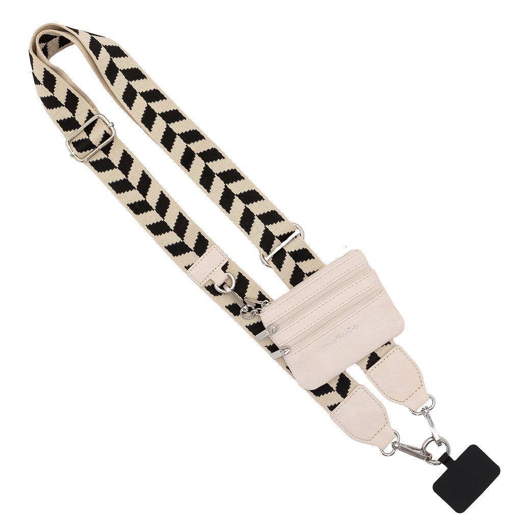 Clip & Go Crossbody Strap w/Zippered Pouch: Green/Purple Pattern