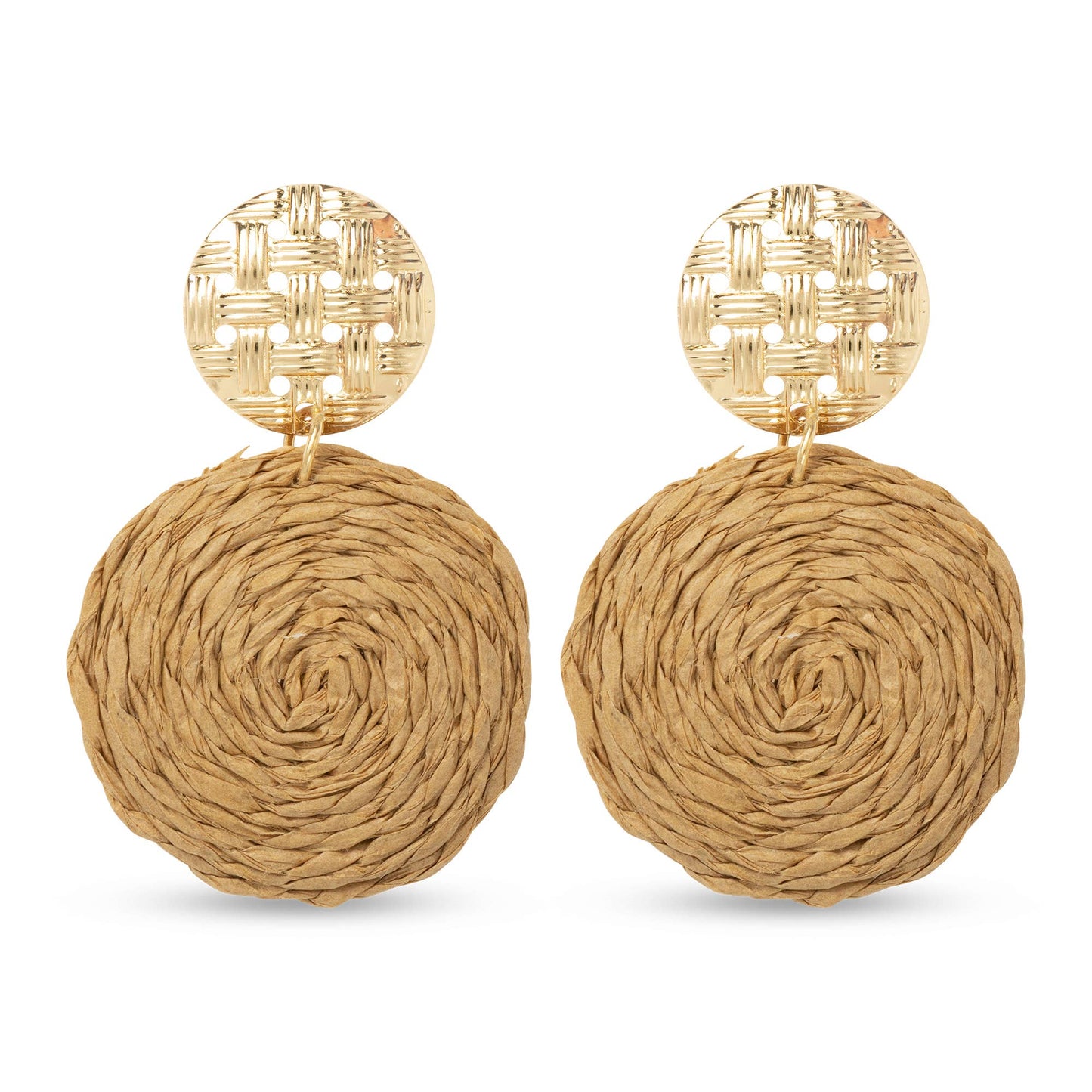 Gold Raffia Double Drop Earrings: Natural