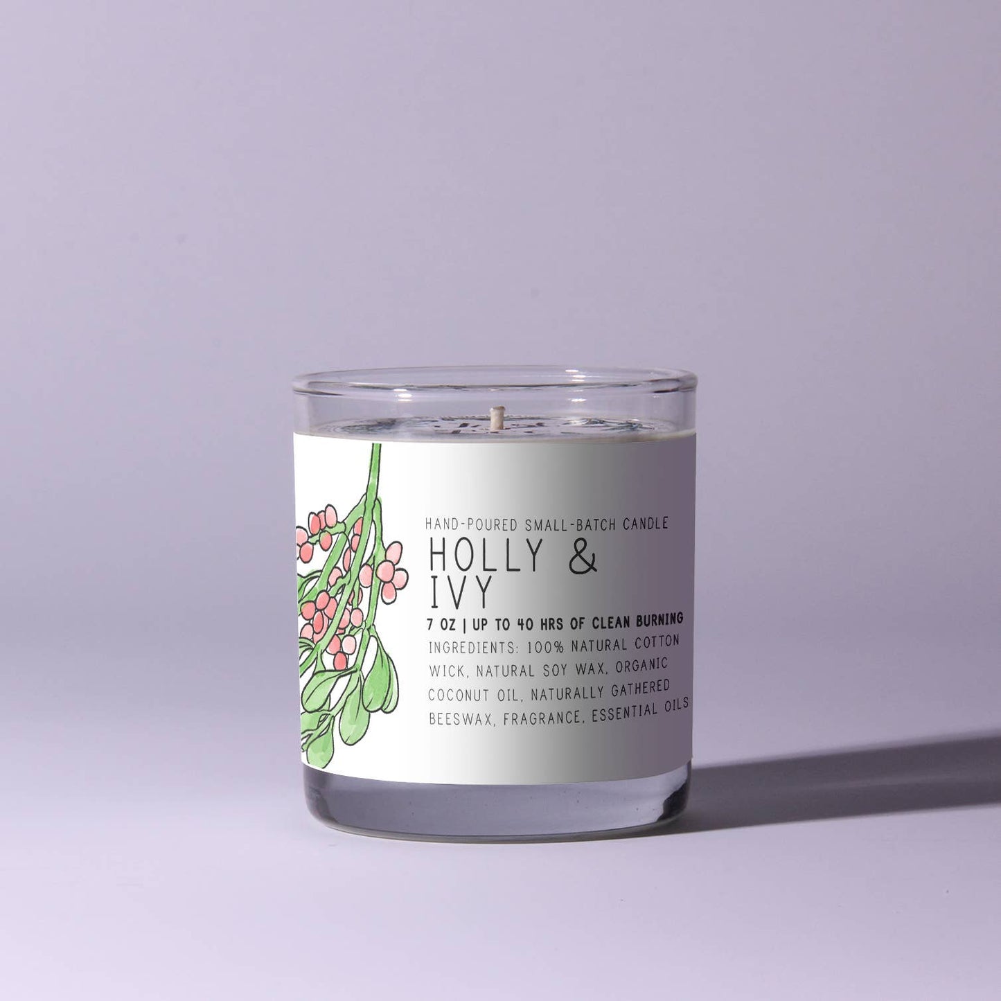 Holly & Ivy - Just Bee Candles: 7 oz (up to 40 hrs of clean burning)